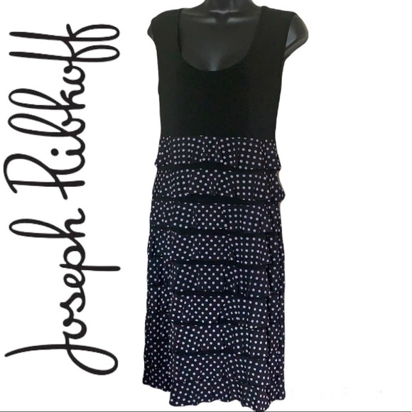 Vintage🧚‍♀️Joseph Ribkoff Black/Purple Polka Dot Patchwork Layered Dress Size 8 - Picture 1 of 13